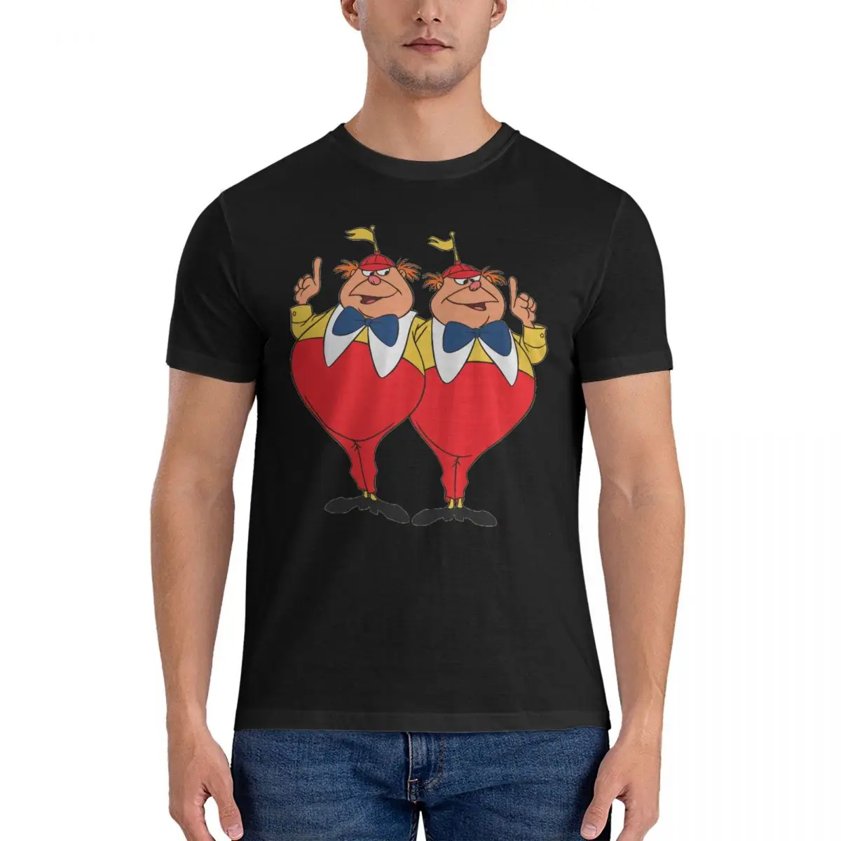 Tweedle Dee And Tweedle Dum Novelty 100% Cotton Tees Short Sleeve Disney Alice in Wonderland Film T Shirt Round Neck Tops