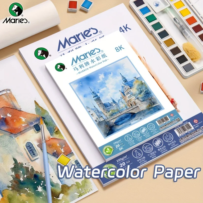 

20 Sheets Marie's Watercolor Paper, 200gsm/94lb,for Painting,Sketching,Drawing,Writing,Charcoal,Graphite