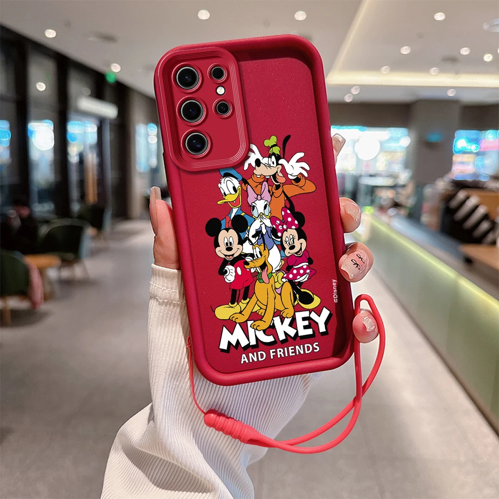 Śliczne etui na telefon Disney Mickey Mouse do Samsung S24 S23 S22 S21 Note 20 FE Plus Ultra 5G Miękkie silikonowe etui TPU z paskiem na rękę