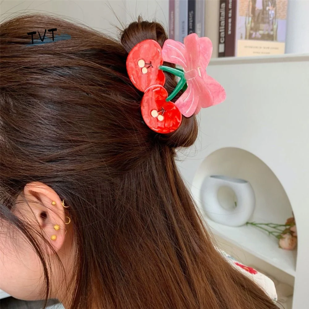 

Creative Korean Style Cherry Hair Claw Cute Sweet Fruit Gripper Red Acetic Acid Geometry Shark Clip Headdress