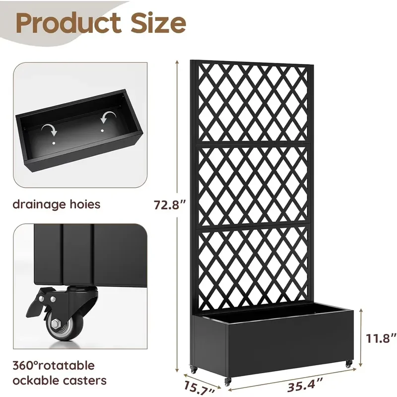 360 Degree Rotating Aluminum Flower Pot Stand Outdoor Metal Planter Box with 3D Laser Engraving Anti Corrosion Privacy Screen