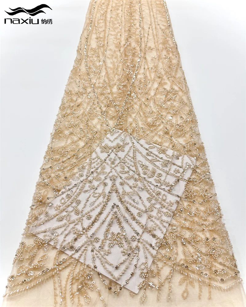 

Madison African Sequins Beaded Lace Fabric 2025 High Quality Sequence Embroidery French Nigerian Lace Fabric for Wedding Dress