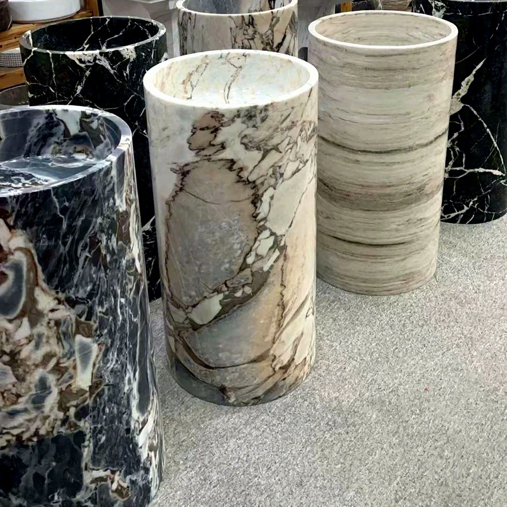 Modern marble wash basin with hand-painted rectangular design, waterproof countertop sink for bathrooms, kitchens and villas