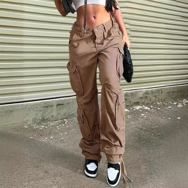 

Faionable Khaki Workwear Trousers for Women with kets Low Waist Long Pants Summer Collection Ladies' Denim Jeans