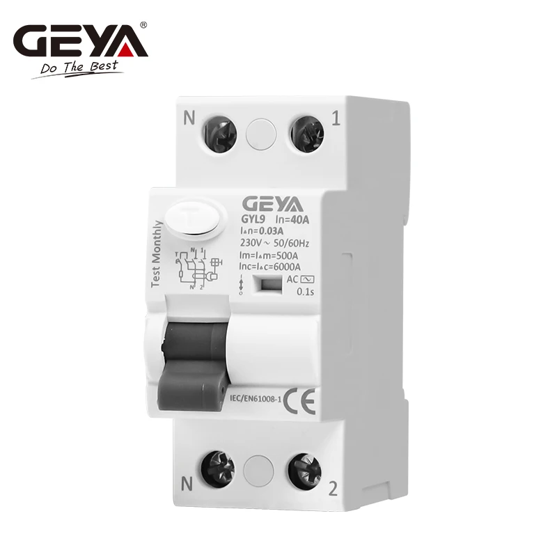 GEYA GYL9 AC Type RCCB Electromagnetic Residual Current Circuit Breaker AC ELCB 2 Pole 25A 40A 63A 100A RCD 30mA 100mA 300mA