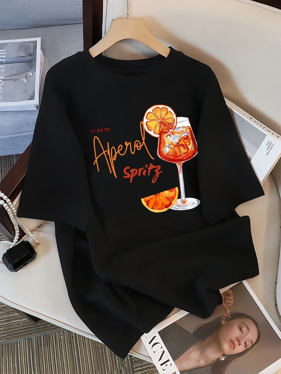 レモンレッドワインプリント レディース 半袖 ラウンドネック Tシャツ Y2Kトップス 最新ファッション 快適な夏服