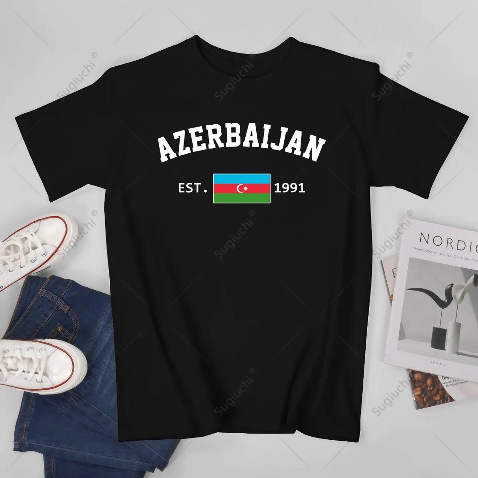 Unisex Men Azerbaijan EST.1991 Independence Day Tshirt Tees T Shirts Women Boys 100% Cotton T-Shirt