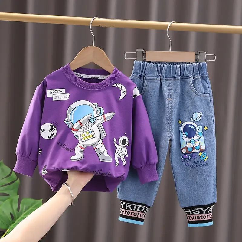 Spring Autumn children clothes kids boys girl cartoon Long Sleeve T shirt stripe pants 2 pcs/set kids coat toddler suit 0-5 year