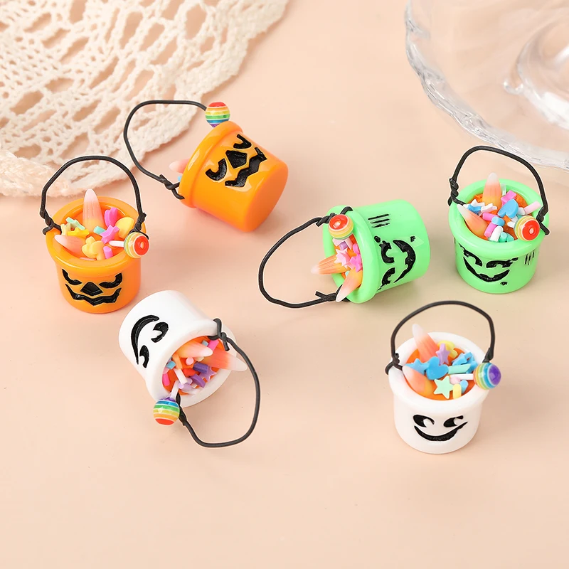 4Pcs Fashion Halloween Charms 3D Resin Basket Necklace Keychain Pendant DIY Making Accessories