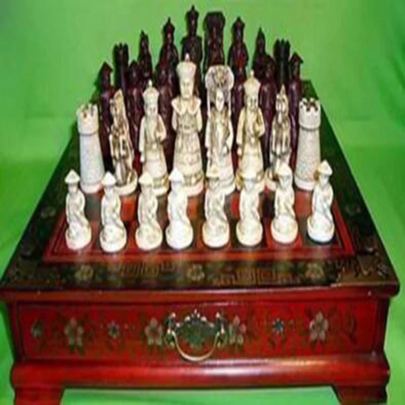 

Classic famous 32 Pieces Chess A set of Leatherette wooden Coffee table Warriors