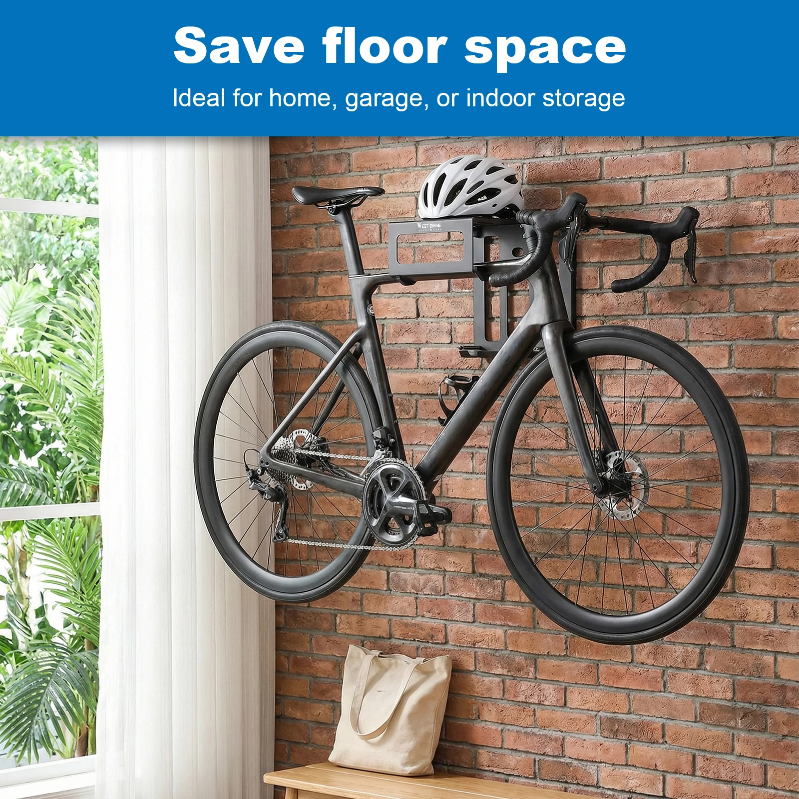 

Bicycle Wall Mount Rack with Shelf and Hooks Space Saving Horizontal Bicycle Rack Can Hold Up To 55 Lbs for A Single Road