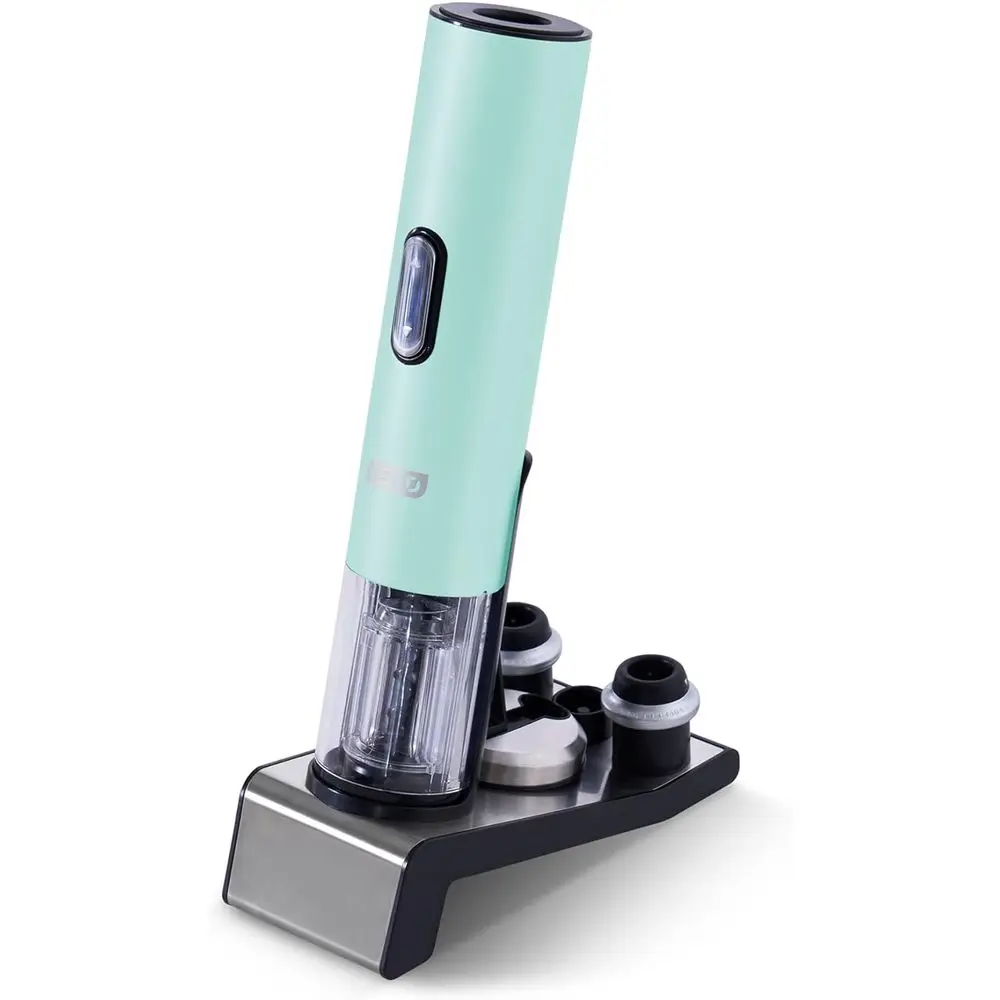 

Rechargeable Electric Wine Preservation System with Opener, Vacuum Seal, Reusable Stoppers, and Charging Base - Aqua