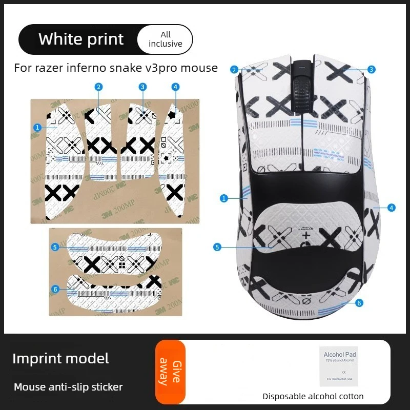 Pegatinas de agarre para ratón de juegos hechas a mano, para Razer DeathAdder V3 PRO, agarre superior antideslizante