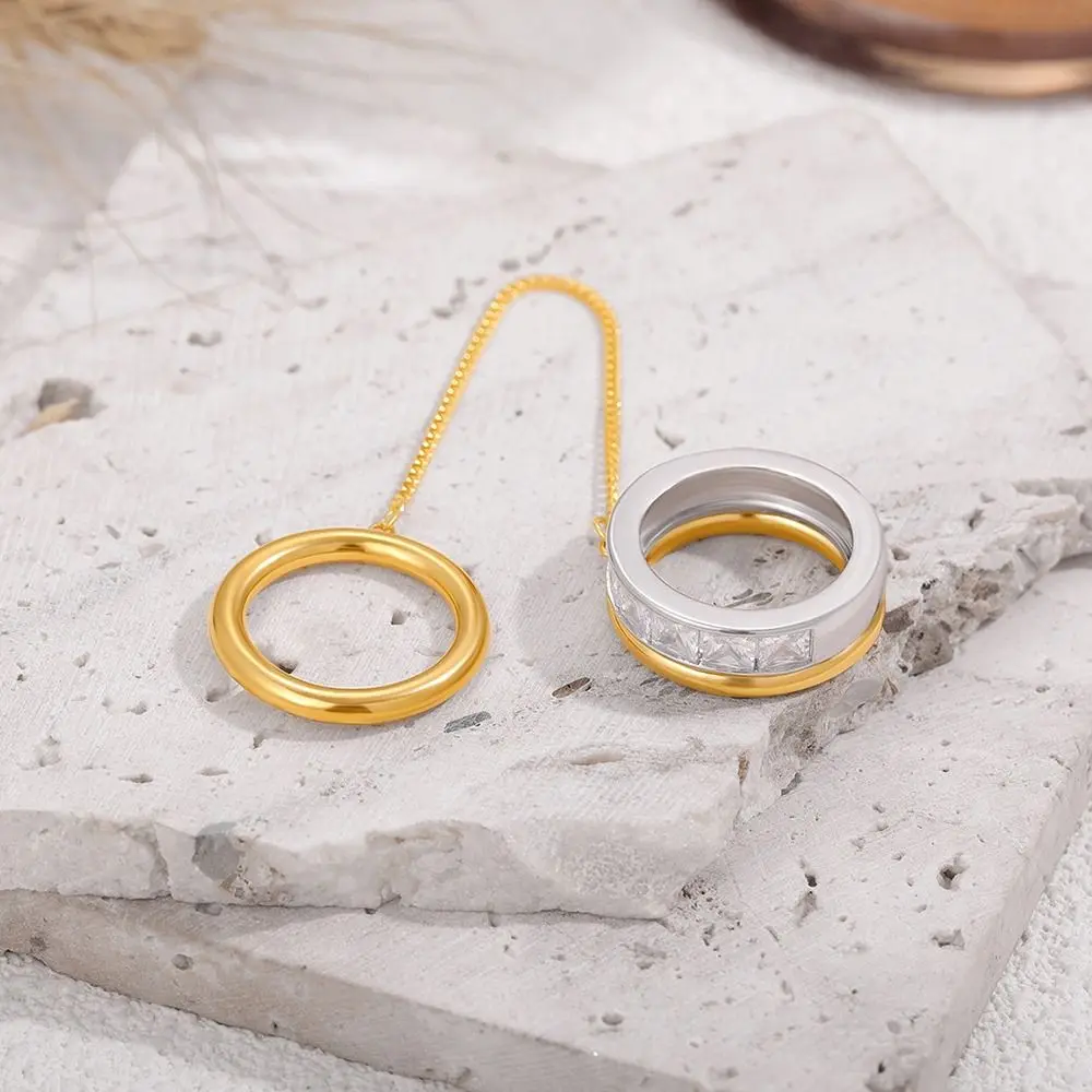 العصرية الشرير سلسلة حلقة الزركون 18K الذهب والفضة شرابة حلقات معدنية أنيقة اكسسوارات اليد للنساء