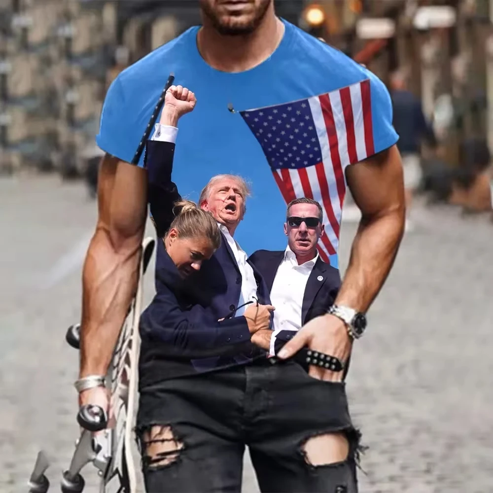 2024 Donald Trump Assassination Attempt T Shirt Classic Trump Raised Fist Grpahic T Shirts for Mens Clothing Fans Streetwear Tee