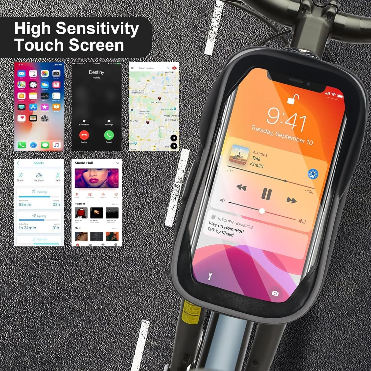 Wasserdichte Fahrrad- und Motorrad-Handyhalterung mit Touchscreen-Tasche für 6,4-Zoll-Geräte, Lenkerhalterung für iPhone 12Pro Samsung – Detail 1