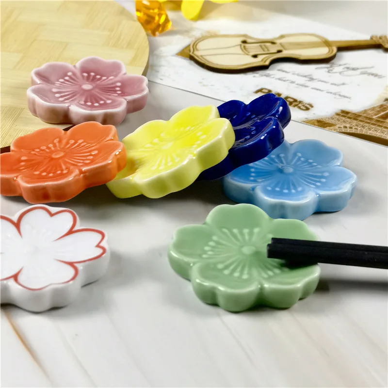 Ceramic Sakura Blossom Chopsticks Holder Flower Chopsticks Pillow Japanese Chopstick Rest Stand Kitchen Tableware Dining Decor