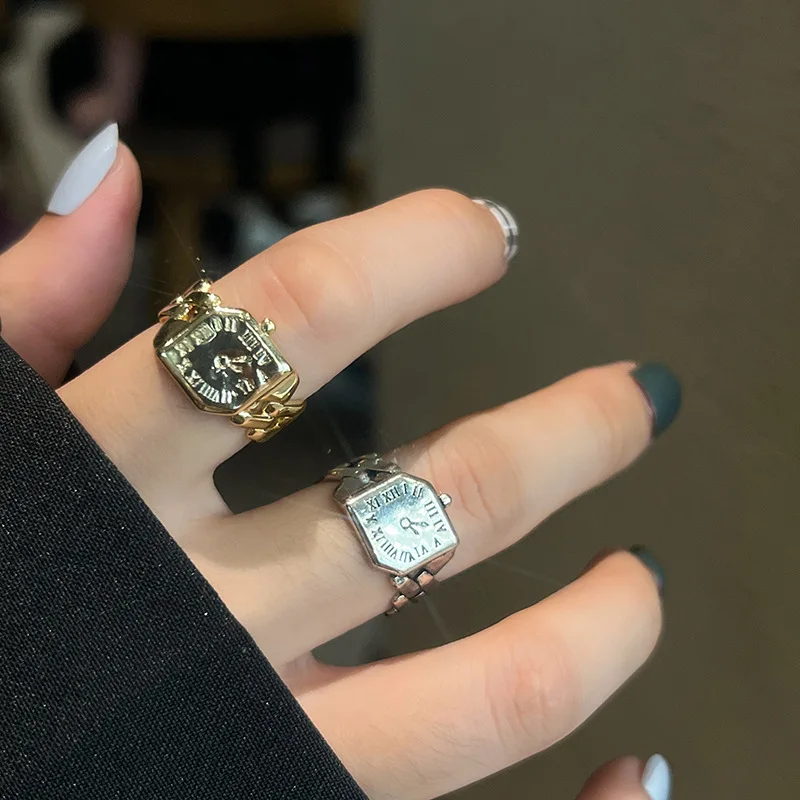 LIVVY Silver Color Vintage Creative Roman Numeral Watch Shaped Rings for Women Unique Design  Fashion Trend Jewelry