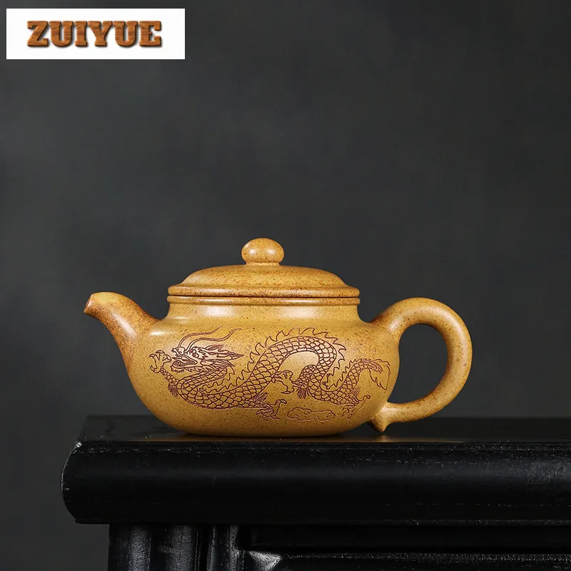 380ml Luxury Yixing Purple Clay Teapots Famous Artists Handmade Dragon Pot Raw Ore Keel Gold Sand Mud Kettle Zisha Tea Set Craft