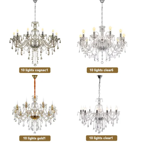 10 Arms Crystal Glass Chandelier Transparent/Cognac Color Pendant Lamp Modern Hanging Light for Living Room Bedroom Lobby Home Decor Lighting