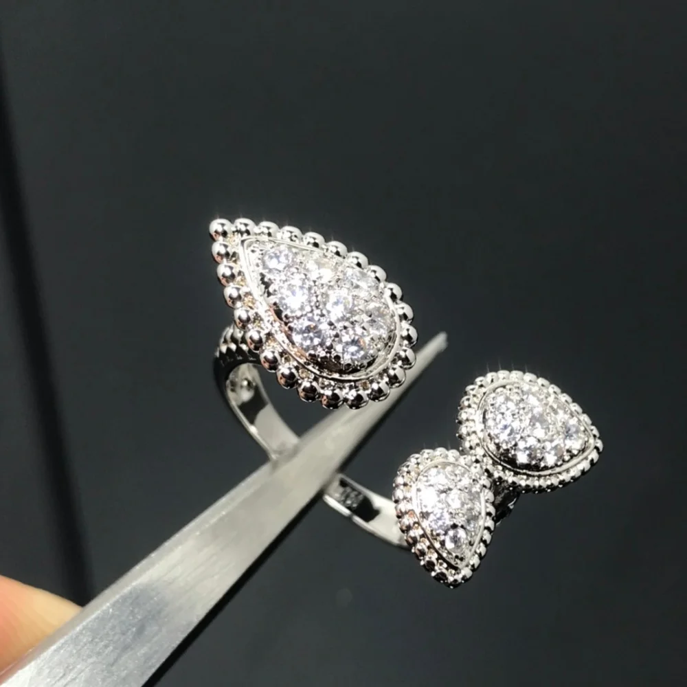925 Silver Gold Plated Waterdrop Ring Classic Trendy Bridal Wedding Women's Fashion Jewelry Gift 3