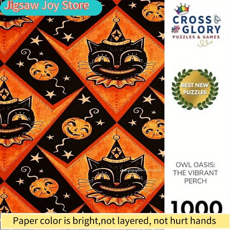 1000 stuks papieren puzzel, puzzel, (Halloween zwarte kat pompoenontwerp, Halloween-puzzel, zwarte kattenpuzzel, pompoenpuzzel)