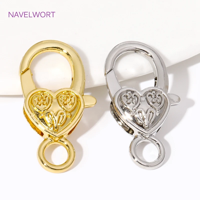 18K Gold Plated Brass Heart Shape Big Lobster Clasps With Closed Ring,Clasps For Bracelet,For Jewelry Making DIY Accessories