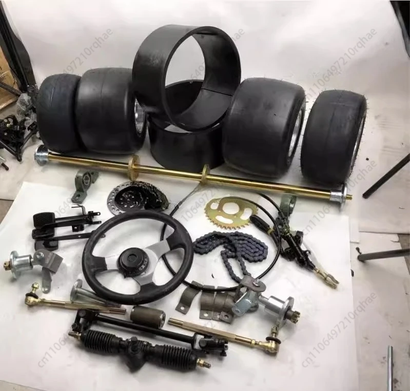 ملحقات كارت ذات أربع عجلات منزلية الصنع إطار معدل للتعليق الأمامي والخلفي التوجيه المحور الخلفي المحور الخلفي إطارات 5 بوصة