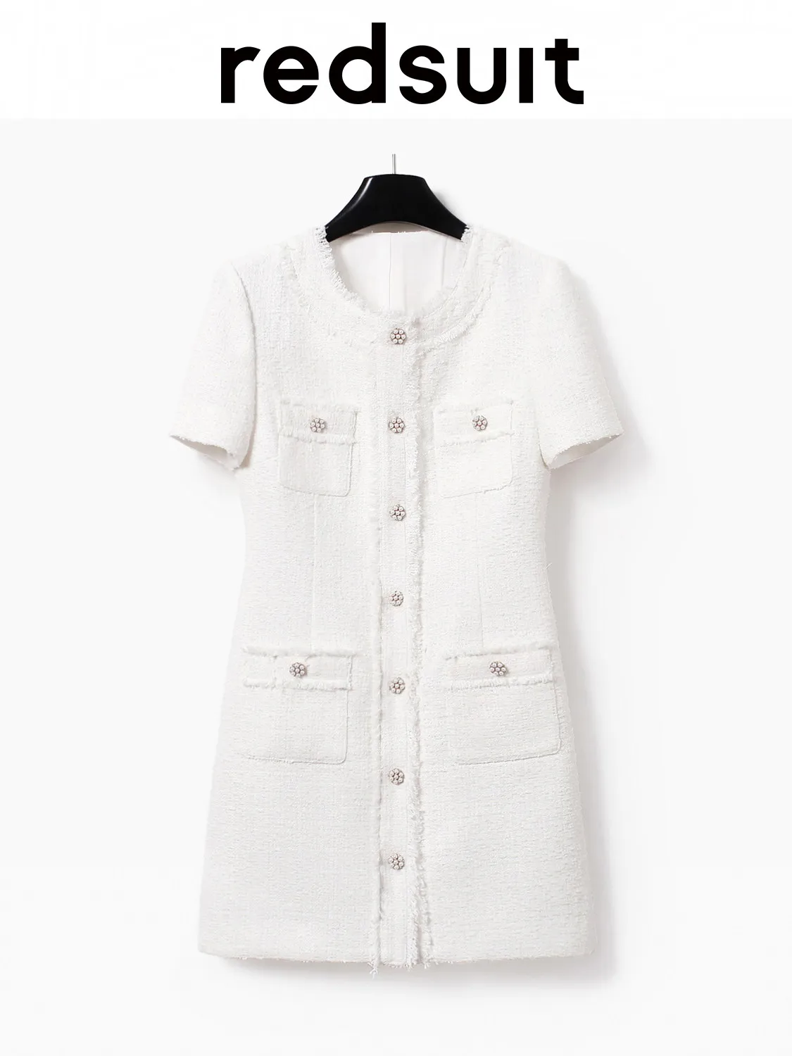 New Exquisite four pocket short sleeved dress with white tassel design Custom size