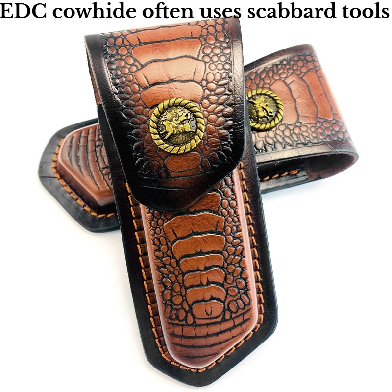 Folding Cowhide Knife Cover Universal Head Layer Tool EDC Scabbard Hand Tool Accessories