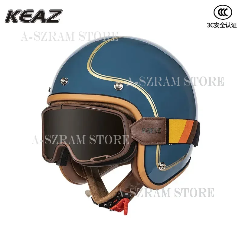 

KEAZ Retro Style Motorcycle Helmet 3/4 Helmet Light Universal for All Seasons 3C Paired with Bubble Mirrors Capacete Casco