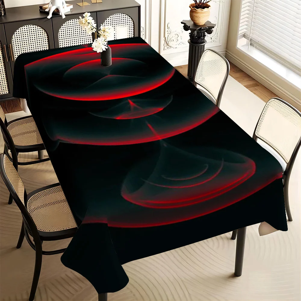 Neon Swirl Tablecloth, Black Background With Red Light Vortex Pattern, Waterproof Table Cover for Daily Meals & Party Use