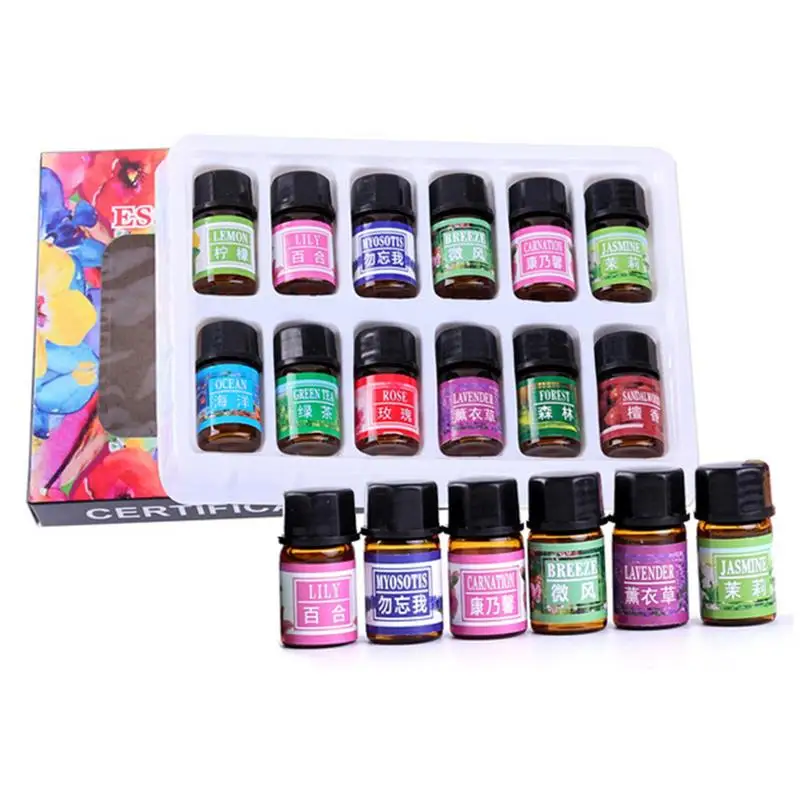 Conjunto de óleos essenciais de aromaterapia solúvel em água, planta, umidificador, spa, massagem de banho, 3ml, 12pcs por lote