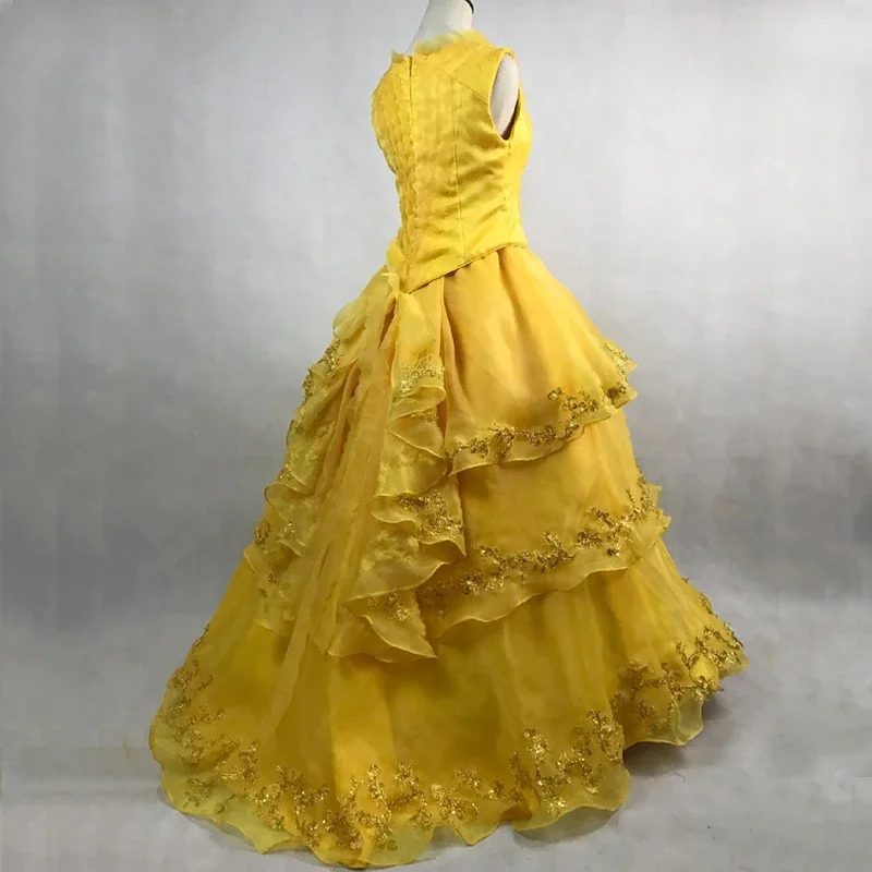 Disfraz de Cosplay de película Beast Belle para mujer adulta, vestido amarillo, vestidos de baile de fiesta de Halloween elegantes