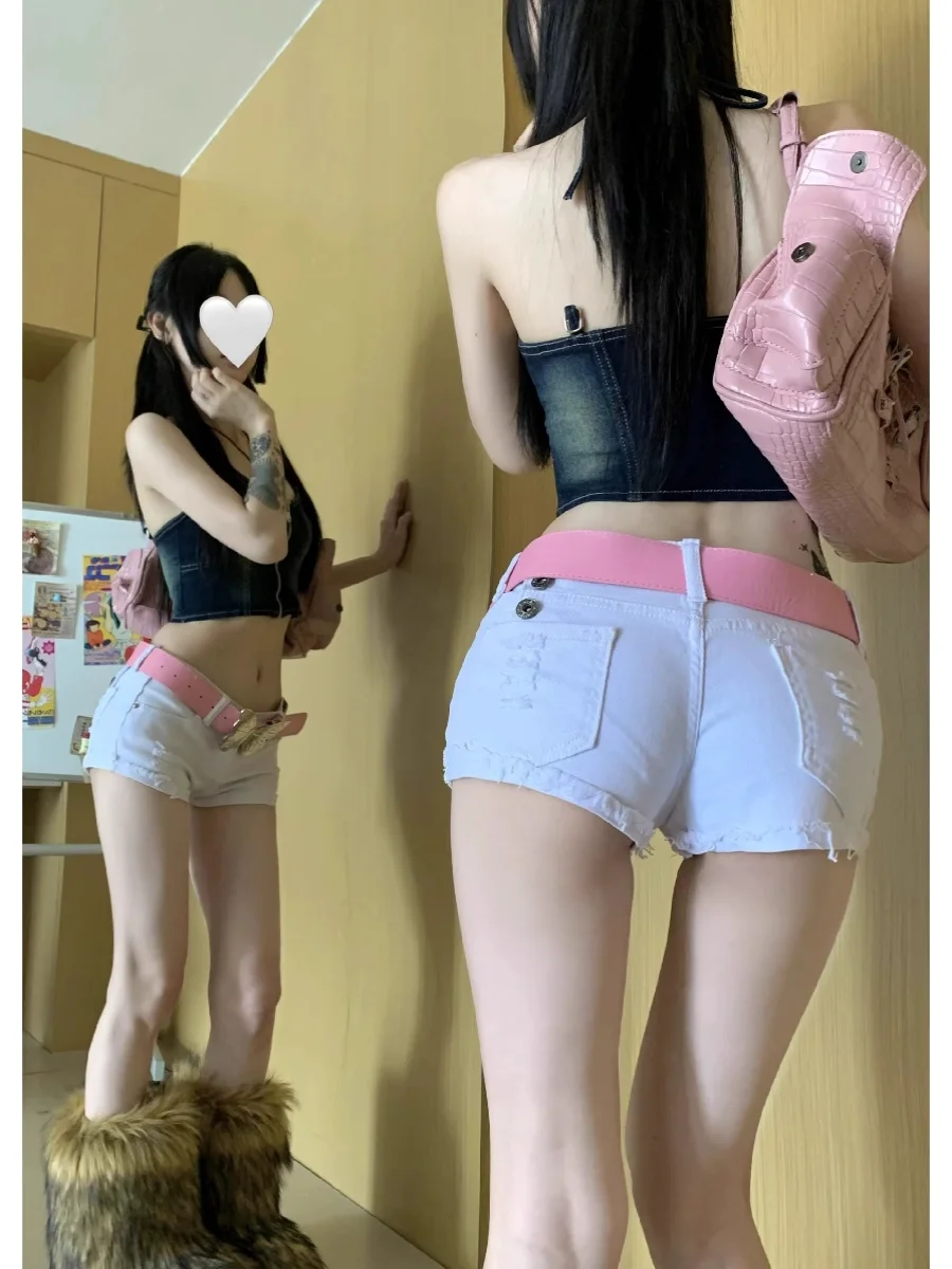 

Classic American Hot Girl White Ripped Low Waist Denim Super Short Shorts Women Summer New Slimming Hot Pants High Waist Zipp...