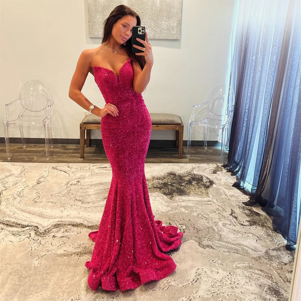 Cathy Burgundy Glitter Prom Dresses Shiny Sequin Evening Dress Elegant Sleeveless Backless Long Train Mermaid vestidos de fiesta