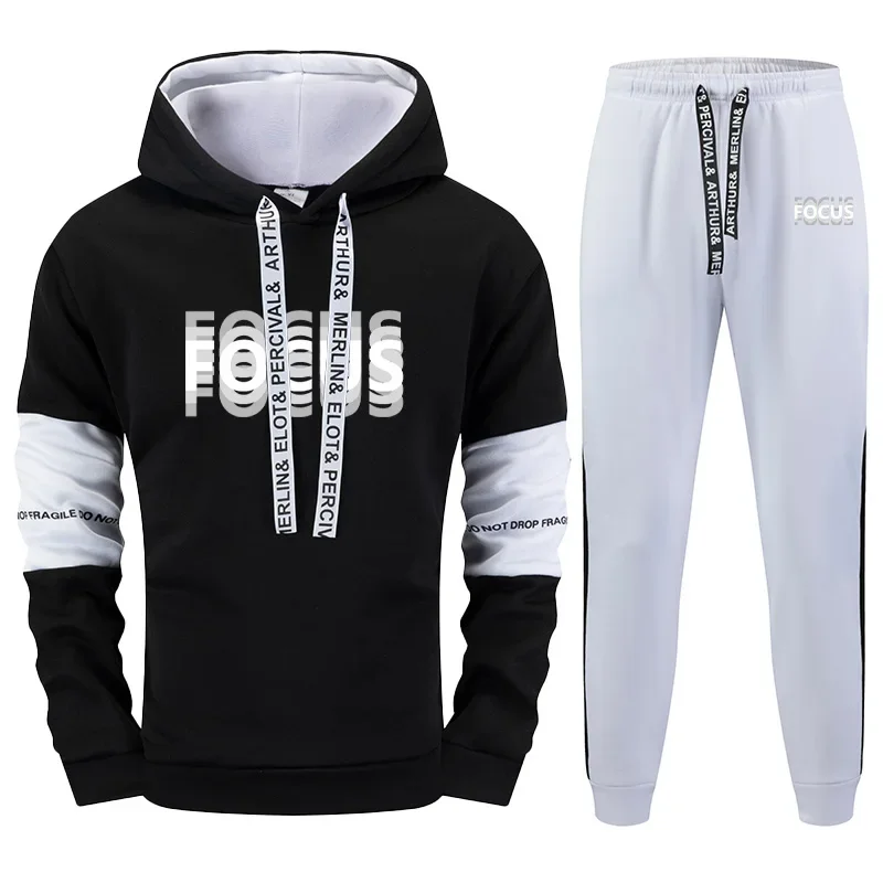 

Autumn Winter Daily Casual Sporty Jogging Suit Men Tracksuit Hoodies Sweatpants Illusory Focus Print Sweatshirts Men's Clothing