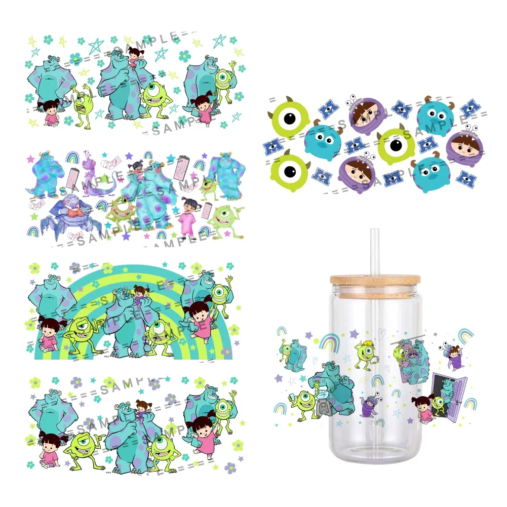 Disney Cartoon Monsters Inc Pattern UV DTF Transfer Sticker Waterproof Transfers Decals For 16oz Glass Cup Wrap Stickers