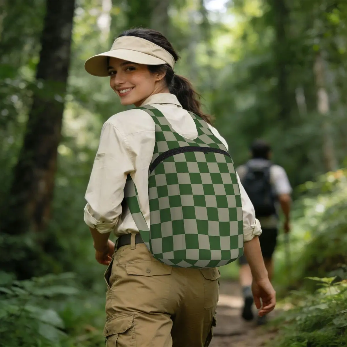 

Green Checkerboard Pattern Student Backpack School Bag Hiking Travel Daypack for Men Women Storage Bookbag Shoulder Bags