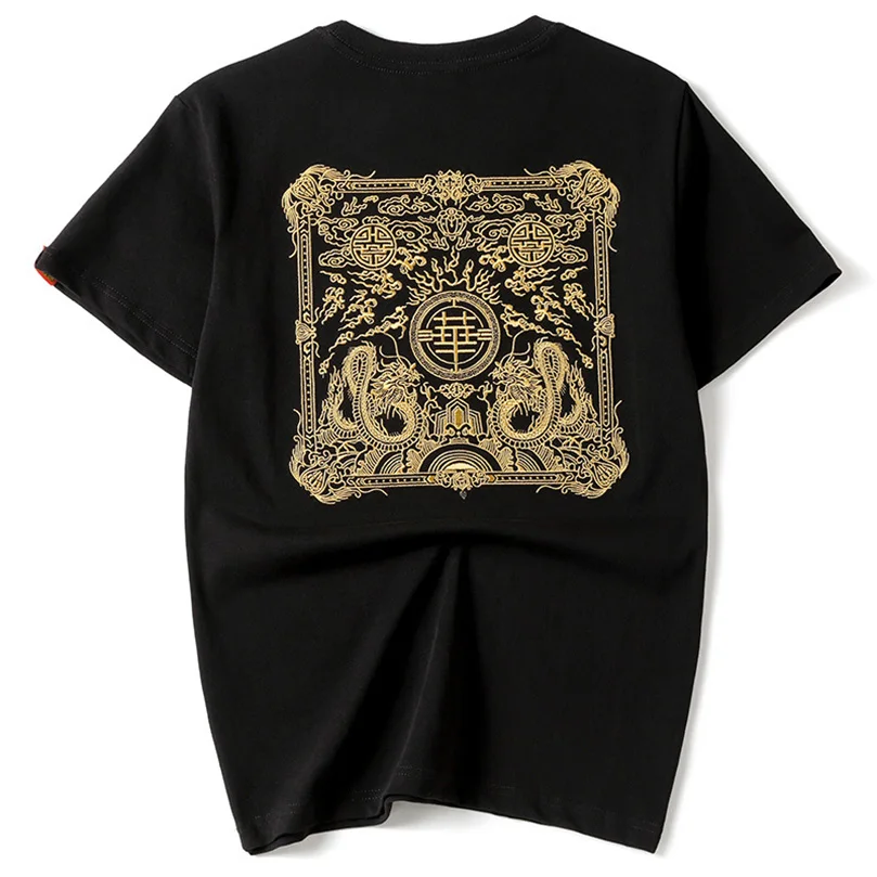 

New Heavy Embroidered Cotton Short-Sleeved T-Shirt Men Personality Trend Chinese Style Crew Neck Top Trend China