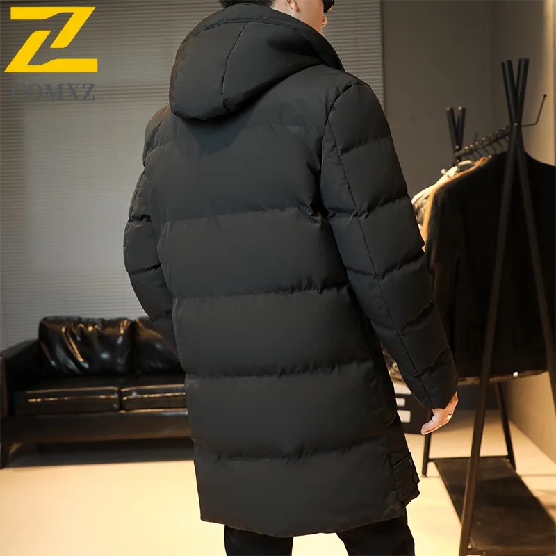 COMXZ Men's New Winter Mid-Length Cotton Jacket Korean-style Loose Fit Plus Size Hooded outdoor sports Warm tactics 2025 Coat