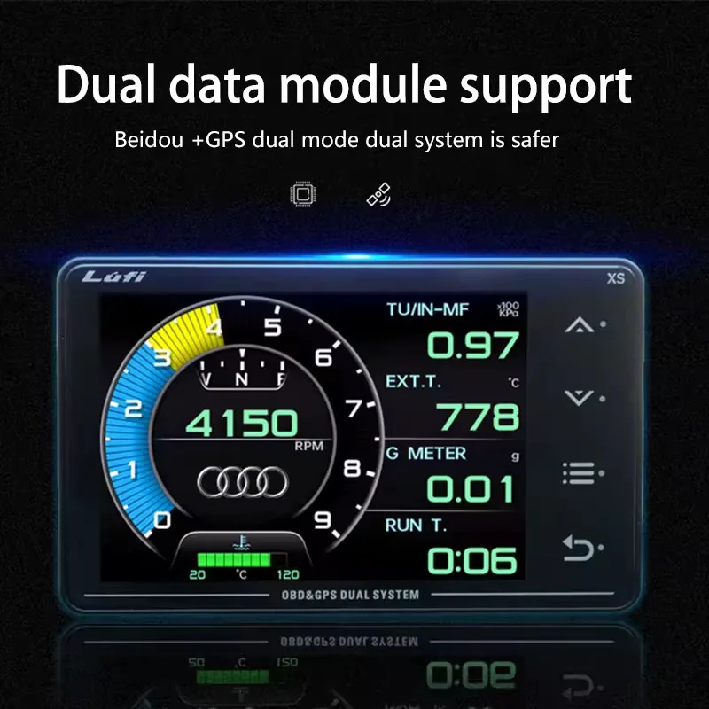 Lufi XS LCD calibre OBD GPS Head Up Display Turbo Boost presión de aceite temperatura de aceite valor G giroscopio medidor de carreras versión en inglés
