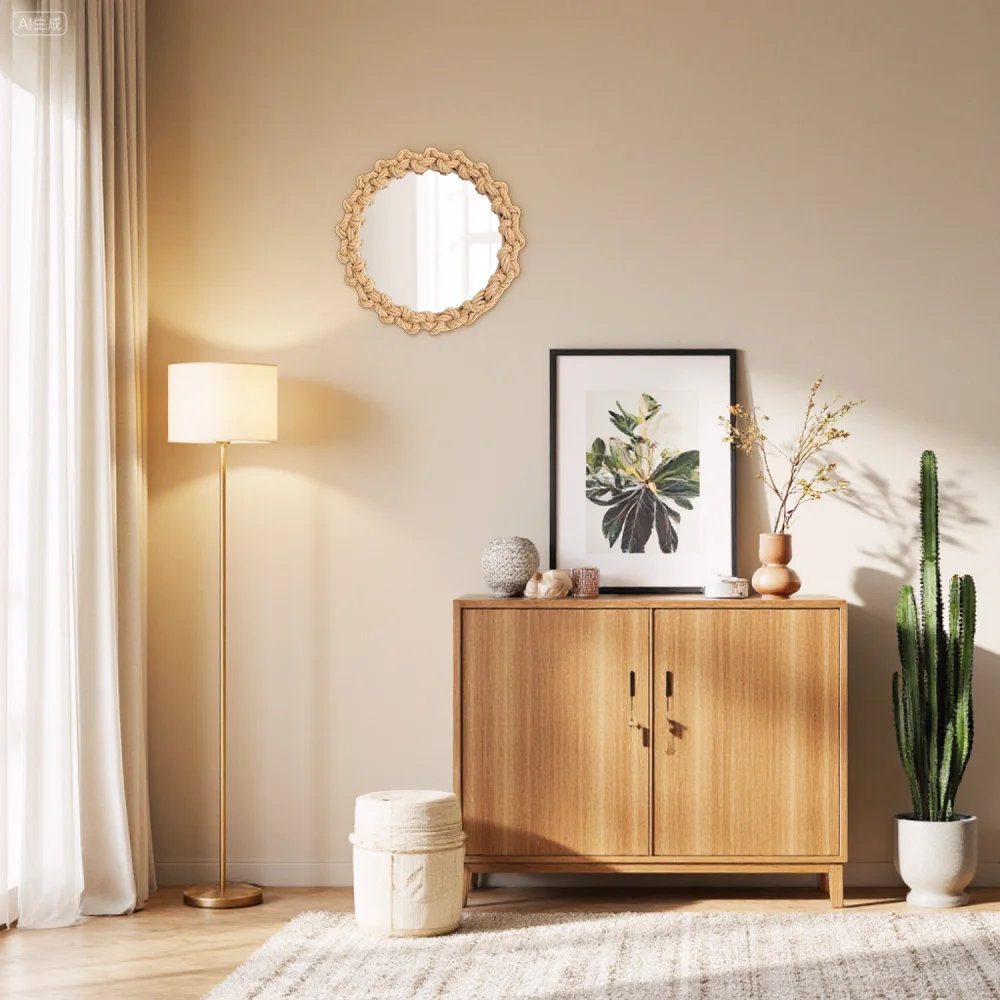 

Retro Bedroom Wall Mounted Mirror Non Perforated Homestay Decoration Mirror Wall Mounted Bathroom Mirror