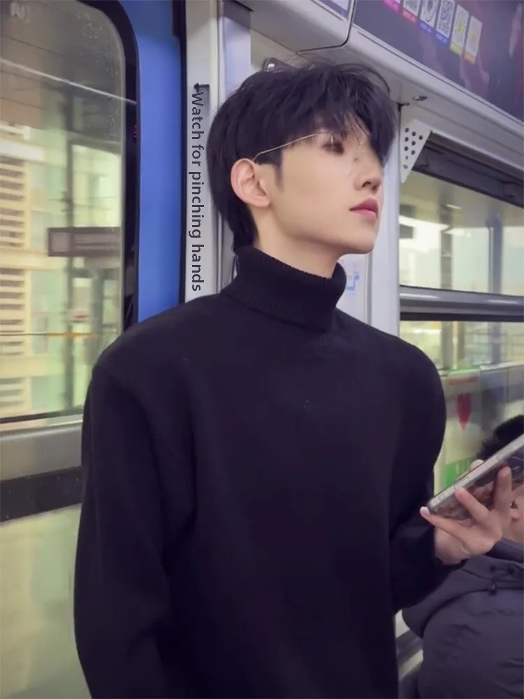 

Мужской трикотажный свитер с высоким воротником на флисовой подкладке, утепленный базовый слой, для отдыха, с длинными рукавами, теплый, мягкий, комфортный, зимний