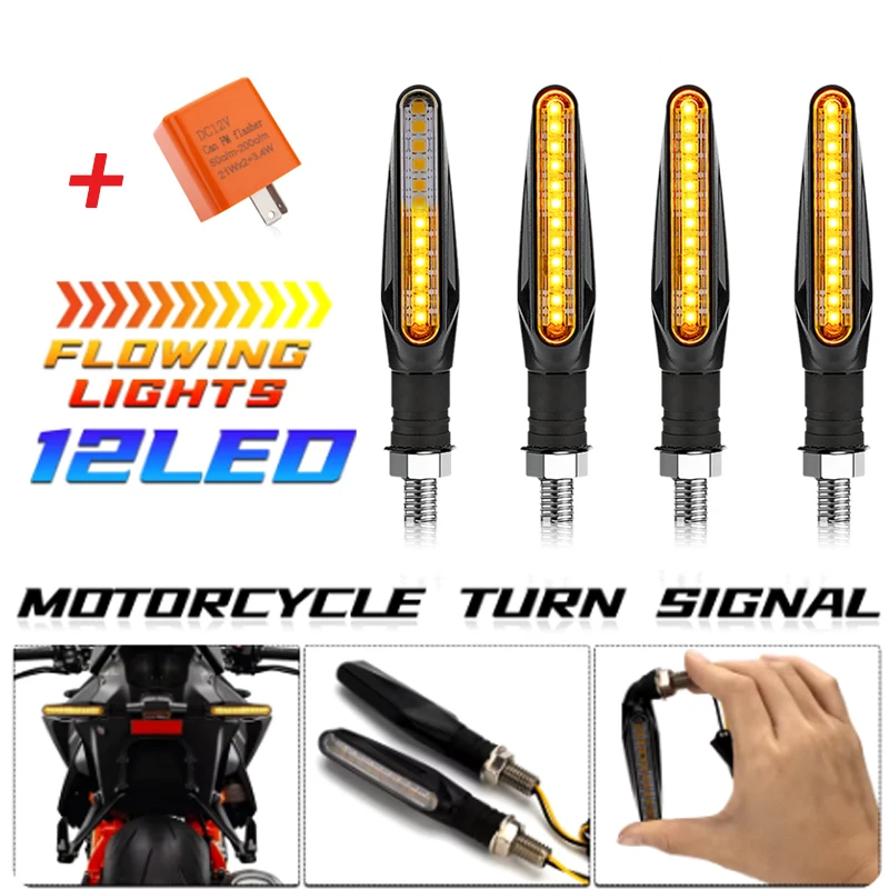 Motorcycle LED Turn Signals Light Amber Flasher Flowing Water Built Relay 12LED Turn Signal Lamp Motorcycle Flashing Lights