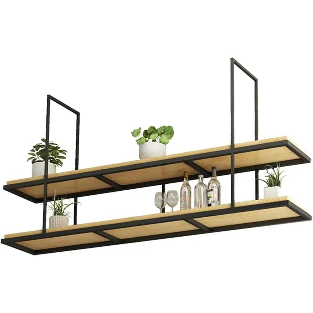 

Industrial-Style Kitchen Wall Shelf - Pot Rack & Storage Display for Plants, Kitchenware, Barware, and Decor (90x30x80cm)
