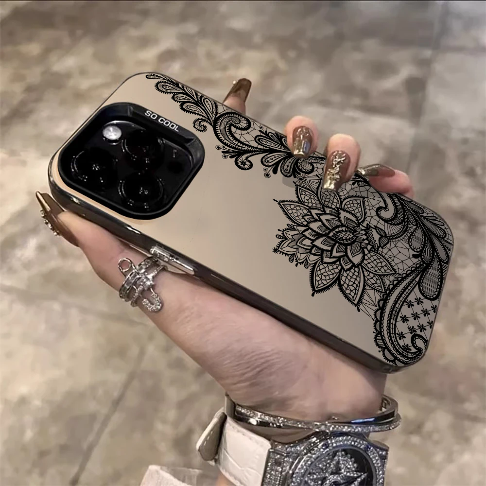 Spitzenblumen-Modehülle für iPhone 16 17 15 Pro Max Hüllen iPhone 17 11 12 13 ProMax 14 15 16 Plus 8 XS XR Stoßfeste IMD-Abdeckung – Detail 1