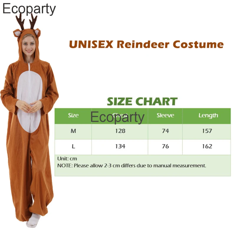 New Christmas Reindeer Cosplay Costume For Men Women Funny Animal Elk Jumpsuit Couples New Year Carnival Party Xmas Fancy Dress