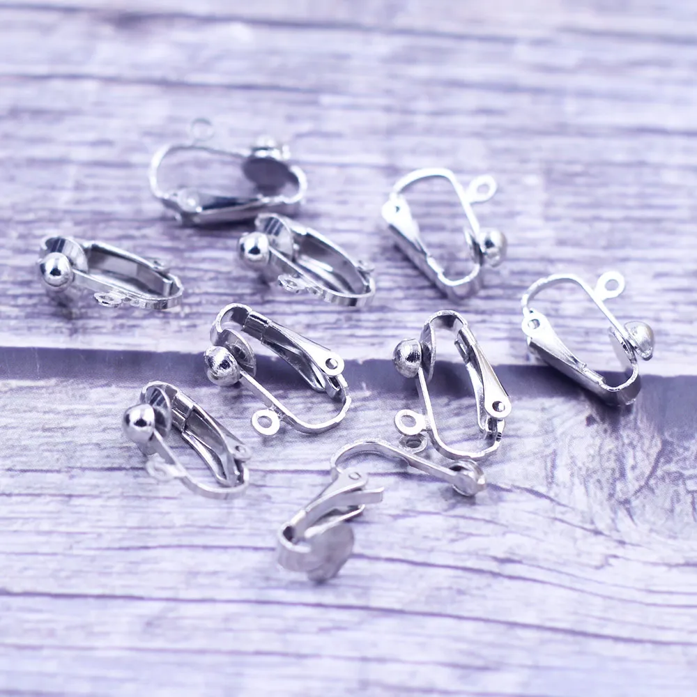 100Pcs Earring Clips Fashion Jewelry Making Findings Silver Tone Copper 17x14mm