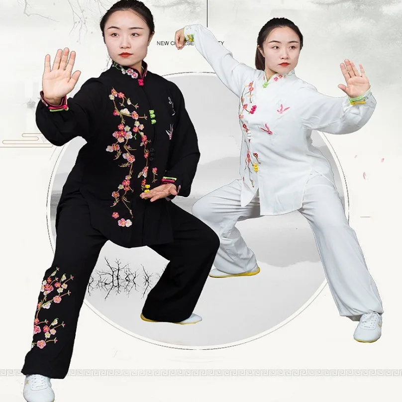 

High Quality Women's Tai Chi Uniform Plum Blossom Embroidered Practice Clothing Morning Exercise Wushu Kungfu Competition Suits